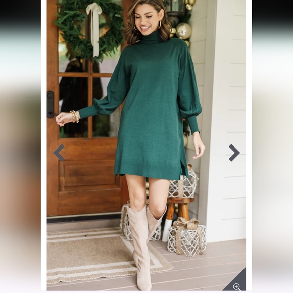 Wherever You Go Emerald Green Turtleneck Sweater Dress,  Size M - Picture 1 of 10